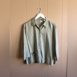 White Stag Sage Green Linen Blend Buttoned Shirt With 3/4 length Sleeves
